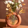 Orange Circle Ring Ceramic Vase Flower Pots Decorative Flower Arrangement Desk Decoration Ornaments Minimalism Floral Vases 4