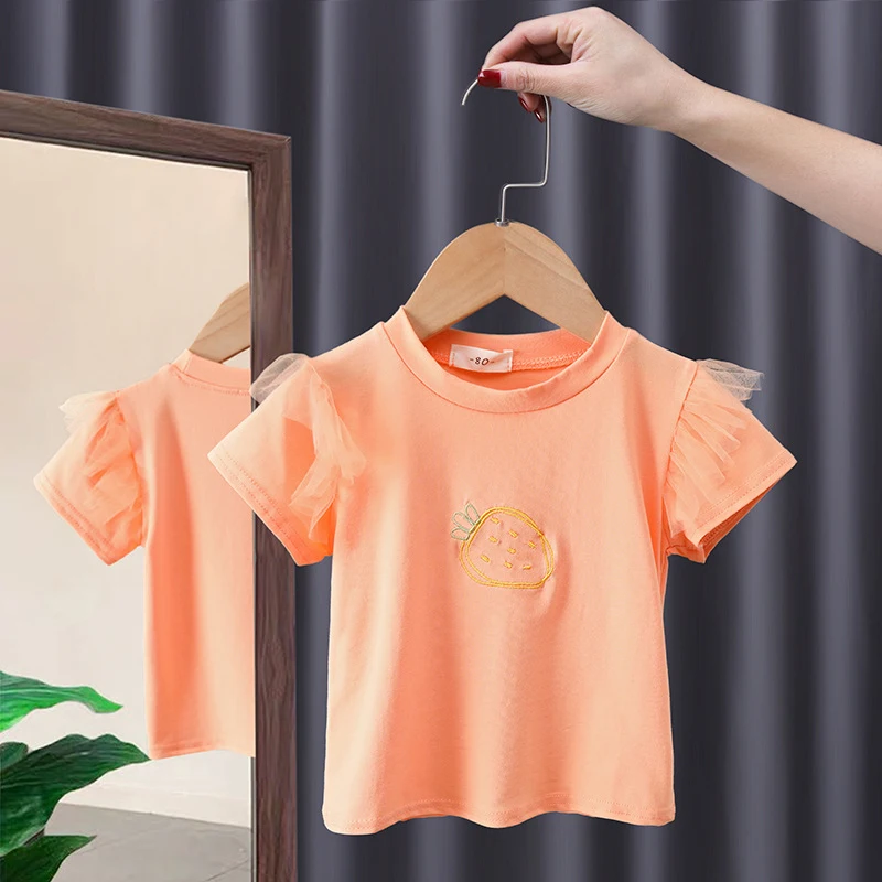 

Summer Solid Color Fruit Graphics Short Sleeve Cotton T-Shirt For Women Casual Korean Style Clothes Girl From 2 To 7 Years