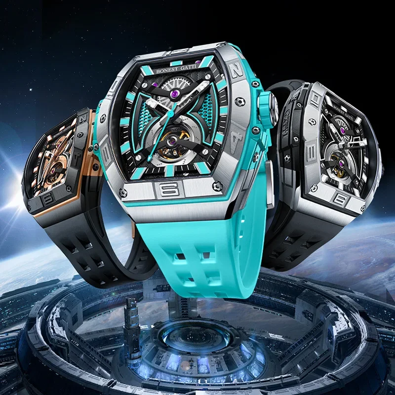 BONEST GATTI watch men's multifunctional wine barrel shaped large dial hollow tourbillon