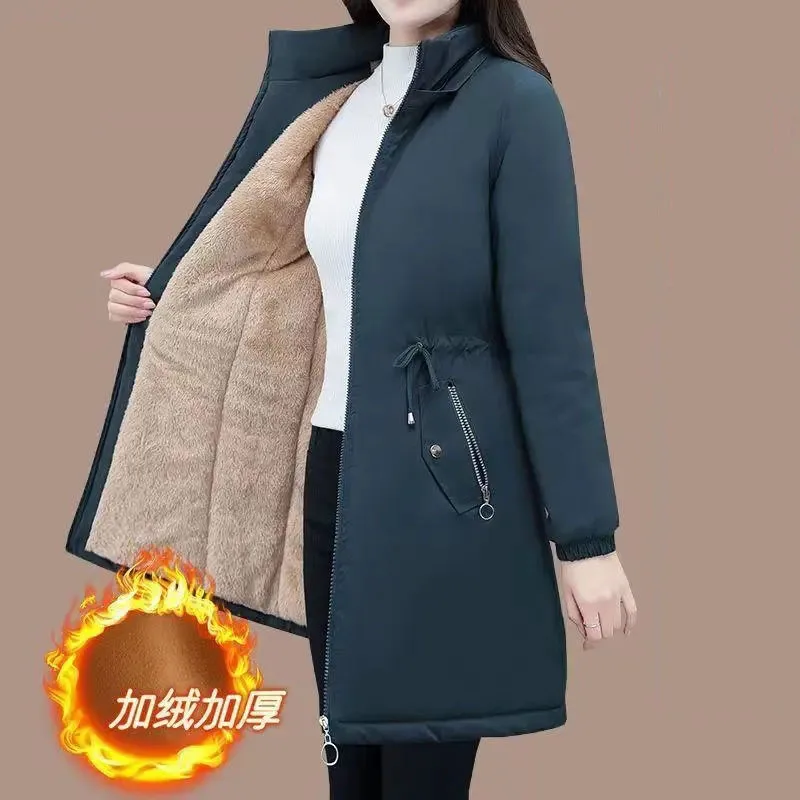 Fashion Fleece Thick Down Cottonpadded Jacket Women's Winter Long Loose Slim Hooded Winter Ladies Warm Cottonpadded Jacket Coat