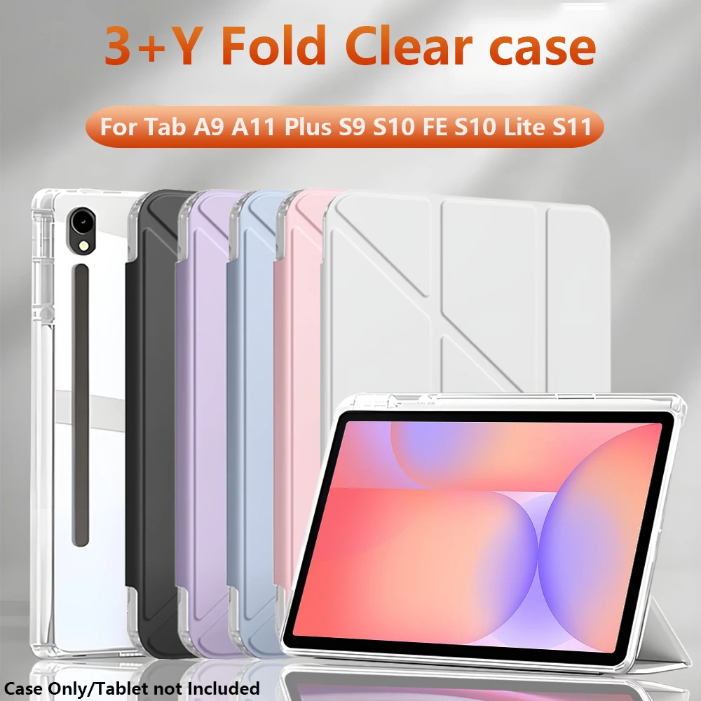 Y Fold Clear Acrylic Tablet Case with Pencil Holder and Auto Sleep/Wake Cover