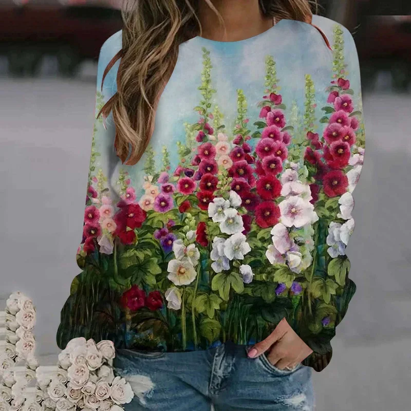 thumbnail image 1 of Camiseta de manga larga con estampado de pinturas al óleo en 3D de moda de primavera y otoño para mujer, jersey con estampado floral, ropa Harajuku, tops para mujer, 1 of 4