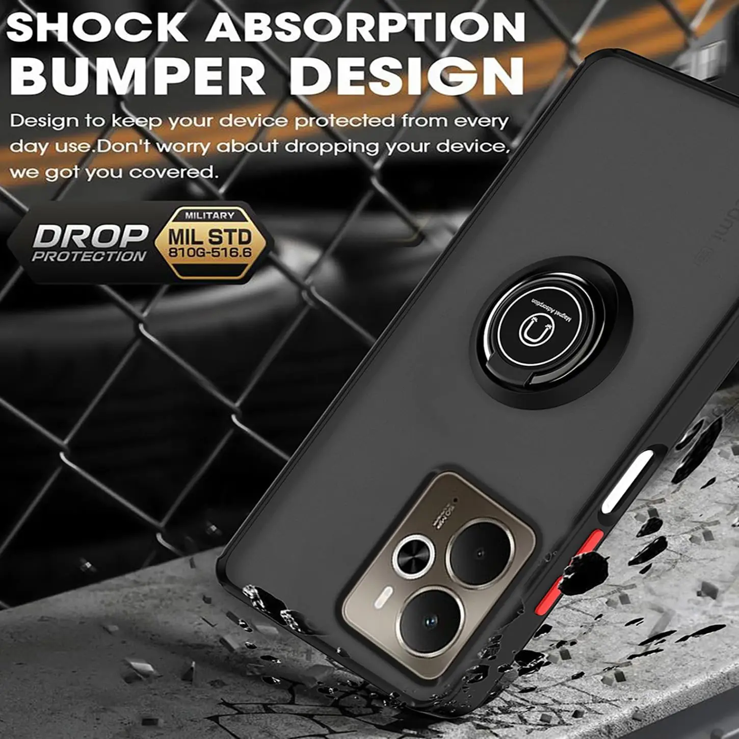 Shockproof Armor Matte Case with Magnetic Ring Stand Holder