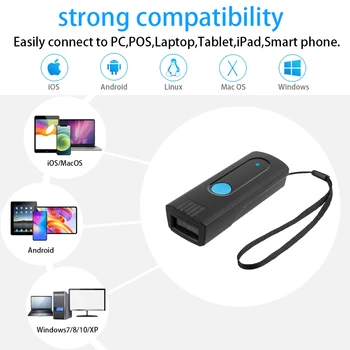 Mini Scanner di Codici a Barre Tascabile Wireless Bluetooth con Modalità di Caricamento Istantaneo o Archiviazione Opzionale, Supporta Sistemi iOS, Android e Windows