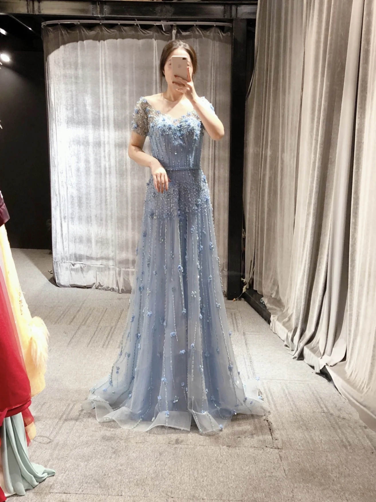dusty blue long bridesmaid dresses ZAPAKA Women Sheath Spaghetti Straps Satin Dress, GreyBlue / US10 Belt Size:CUSTOM SIZE EXCLUDED0313 MY DRESS-UP DARLING AMP+ this sophisticated long dress