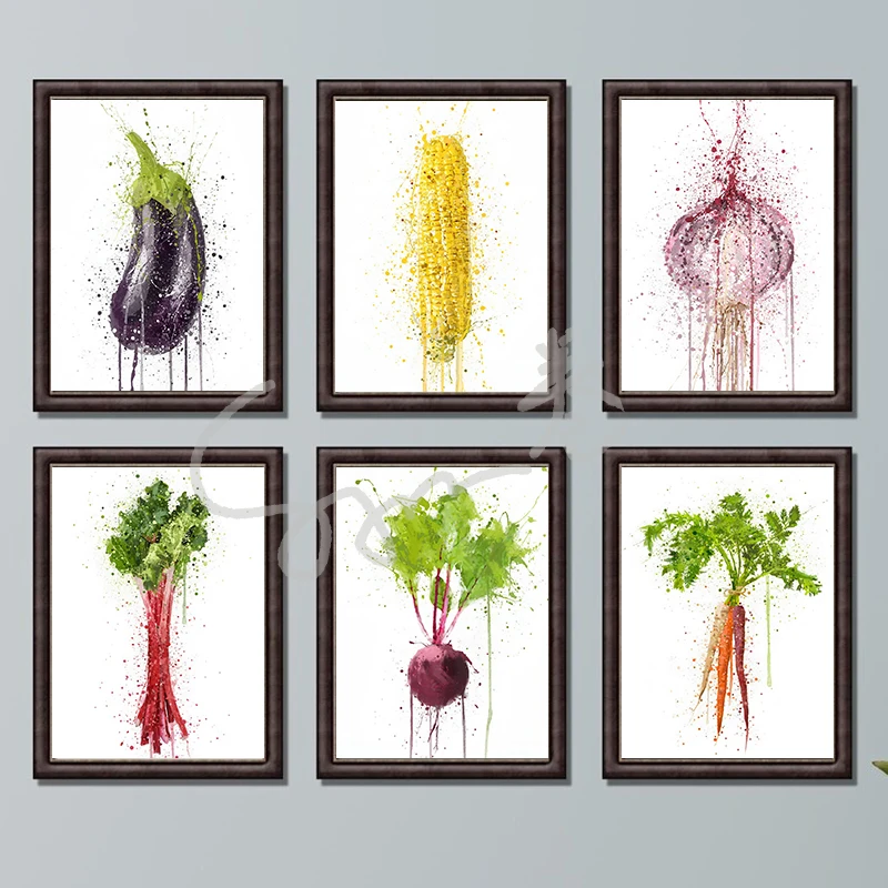 Semplice Acquerello Verdure Fresche Poster Stampa Su Tela Verdure Fresche Wall Art Casa Cucina Sala Da Pranzo Decorazione Della Parete