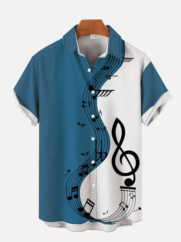 Guitar pattern printed shirt Hawaiian beach comfortable shirts Men's short  sleeved shirt Musical instrument pattern casual shirt