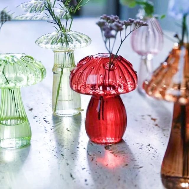Mushroom Glass Flower Vase Flower Bottle Vase for Decoration Plant Pot Hydroponic Terrarium Vases for Flowers Room Decor