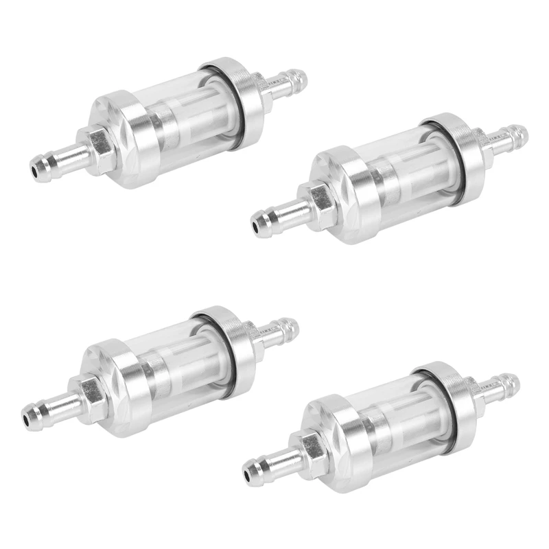 

4X Universal Chrome Glass Fuel Petrol Crude Oil Engine Inline Filter 5/16 inch 8mm Silver for Motorcycles