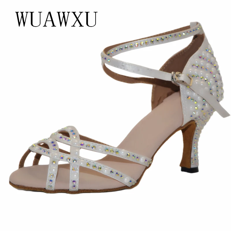 NATASHA's new Latin dance shoes white dance shoes inlaid with diamonds performance dance shoes adult female high heels high heel
