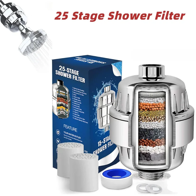 Hibbent 2 Pack Replacement Shower Filters For Handheld Shower Head, 20 Stage Showerhead Filter For Hard Water, High Output Shower Filter To Remove Chlorine And Fluoride, Reduces Dry Itchy Skin