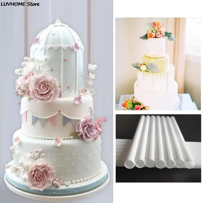 New 10Pcs 21cm/24cm/30cm Cake Dowels White Plastic Cake Support Rods Round Dowels Straws Reusable