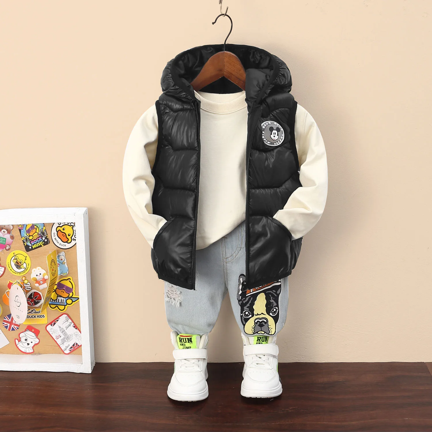 Boys Down Vest Winter Baby Hooded Waistcoat Cotton Outerwear Kids Jacket Children Clothes Cartoon Mickey Mouse