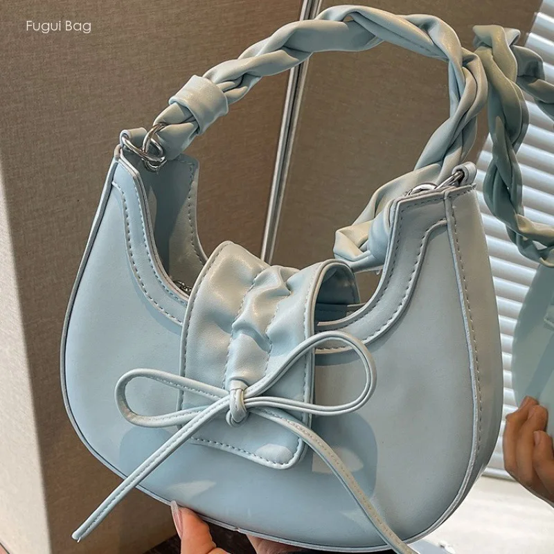 Women's One Shoulder Underarm Bag Handheld Crossbody Bag Versatile Bow Fold High End Exquisite Urban Fashion High End