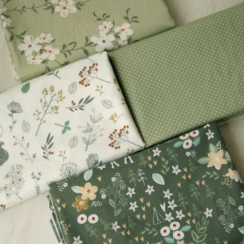 160x50cm 4월 녹색 꽃 능직 코튼 봉제 직물, 고대 의류 드레스 의류 DIY 천