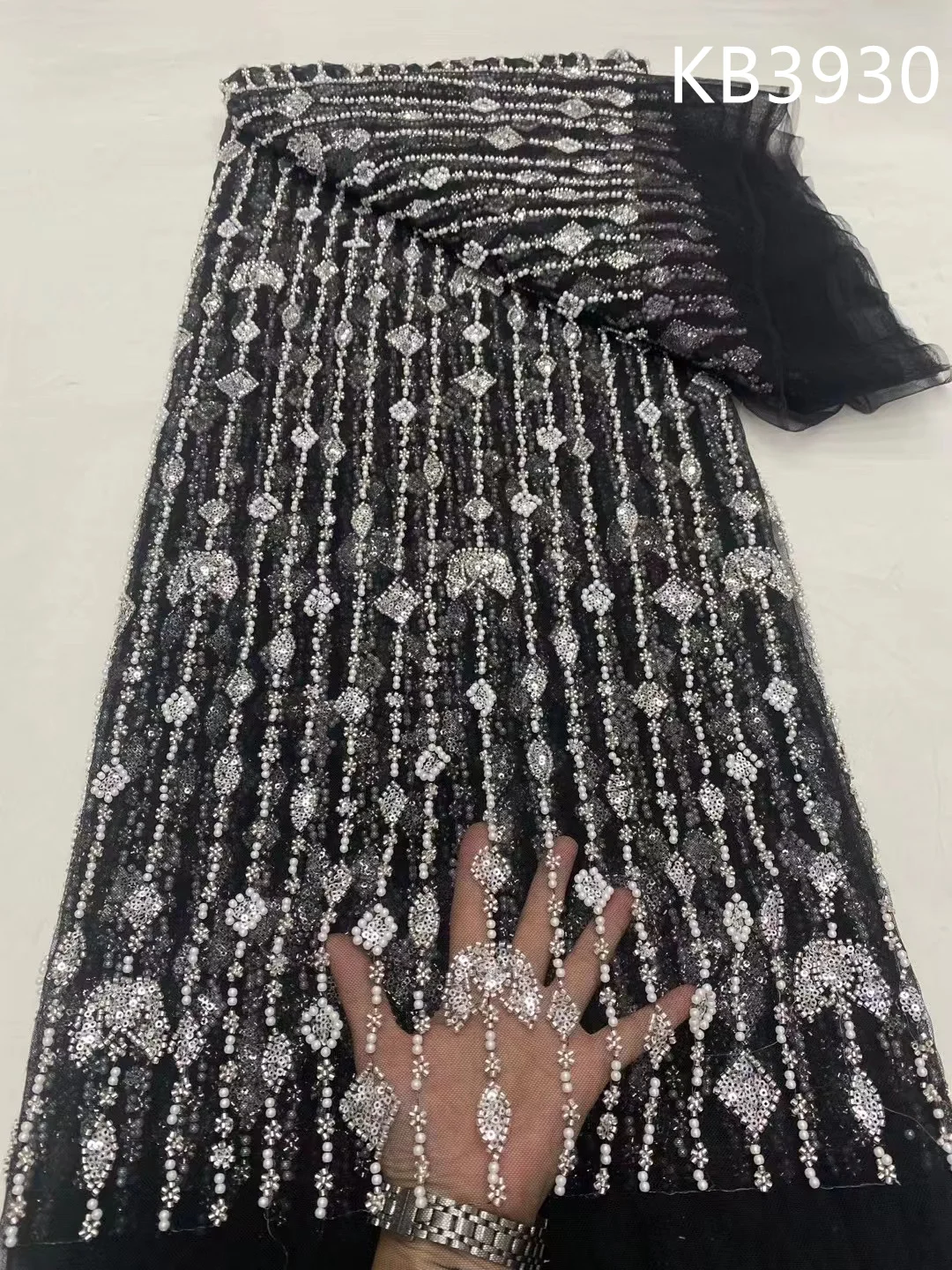 

Серебряные блестки кружевная ткань с бусинами для свадебного платья роскошное вечернее платье французское кружево 5 ярдов Вышитые дубайские кружева KB3930