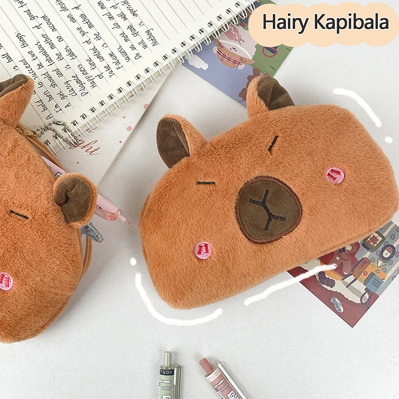 Pencil Case Cartoon Capibara Plush Large Capacity Pen Pouch Stationery Storage