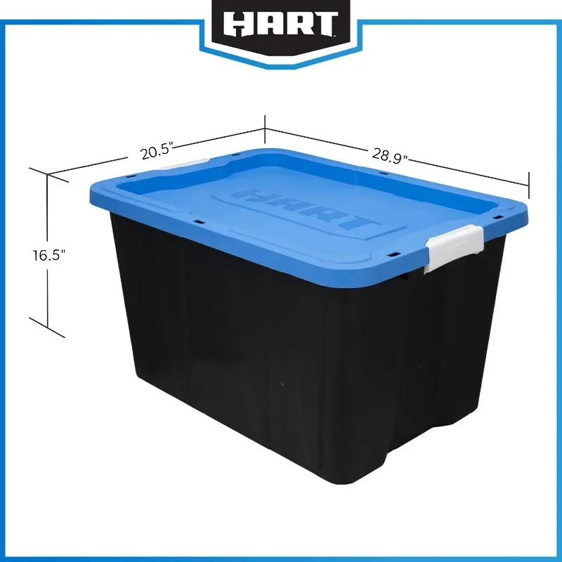 HART 27 Gallon Heavy Duty Latching Plastic Storage Bin Container, Black, Set of 4 3