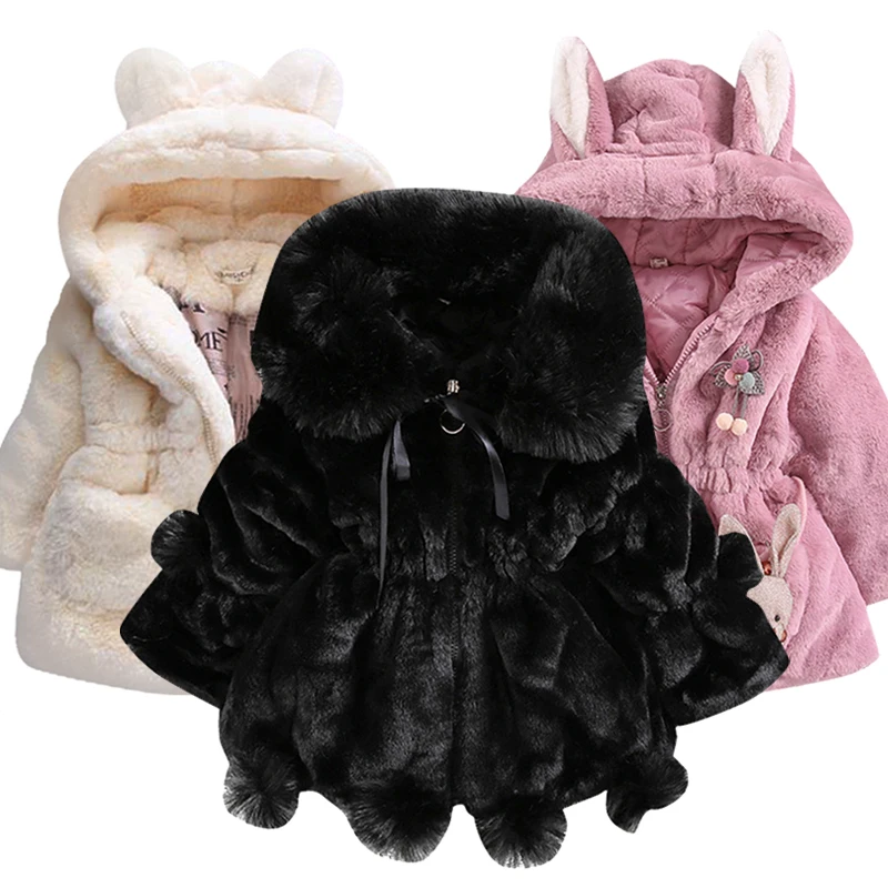 Plush thickened children's clothing jacket cute baby child clothes jacket autumn and winter cotton thickened hooded warm girl