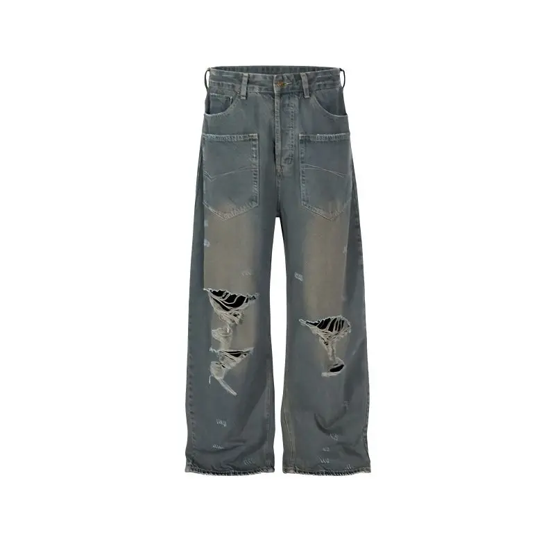 High Waist Women Blue Jeans Hip-Hop Style Fashion Vintage Wash To Make Old Wide Leg Jeans Ripped Female Trouser Baggy Denim