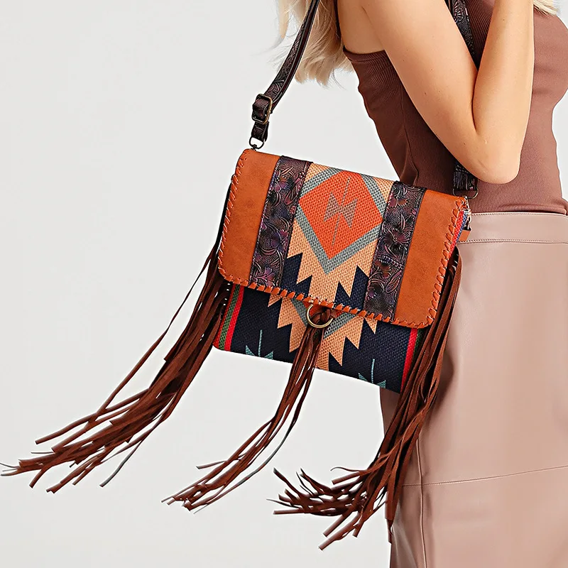 

2023 European and American retro hand-woven flow must cotton and linen one-shoulder cross-body bag for cross-border women