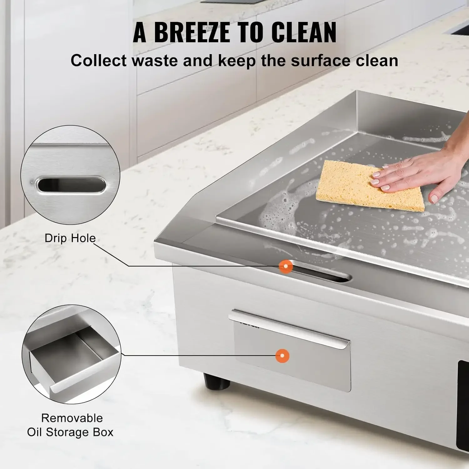 Electric Griddle, 22", 1600W Countertop Flat Top Griddle, Stainless Steel Teppanyaki Grill w/Iron Cooking Plate, 122-572℉ Adjust 6