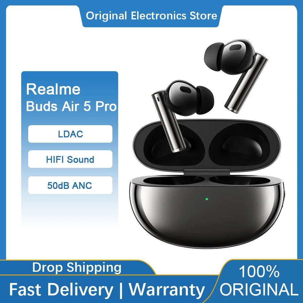 Drop Shipping Realme Buds Air 5 Pro TWS Earphone 50dB Active Noise  Cancelling True Wireless Headphone Bluetooth 5.3 LDAC