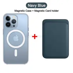 Magnetic Wireless Charging Leather Wallet Case with Card Holder Cover - SE 2020 - SE 2022 (Navy Blue)