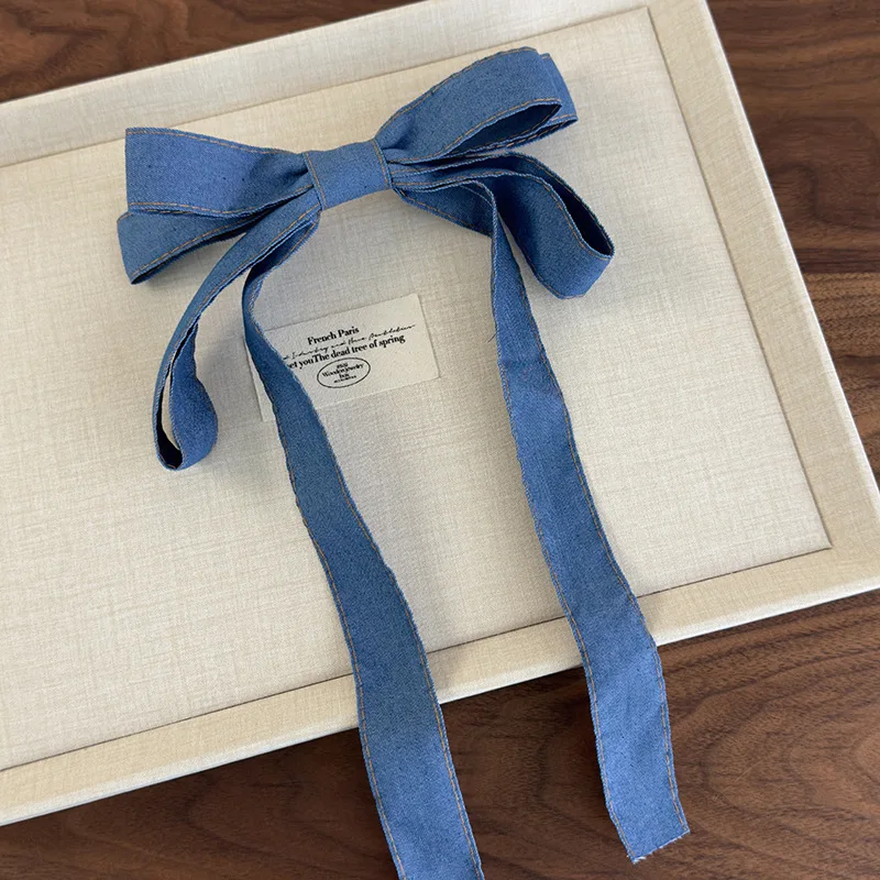 Chic 3D Denim Blue Bow Ribbon Hair Clip – Sweet New Design Hair Accessory