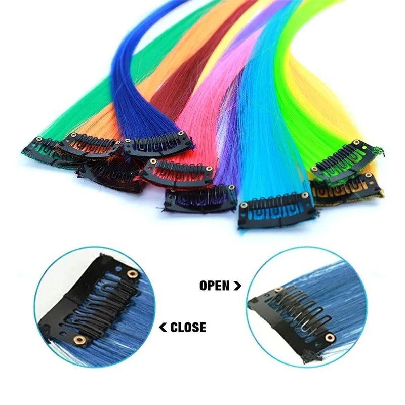 Colorful Clip on Hair Extensions -2 high Gloss Straight Synthetic Clip on Wigs, Suitable for Girls and Children's Role-Playing
