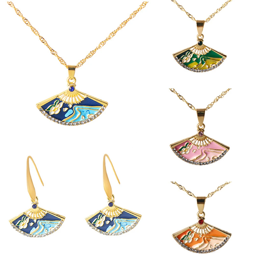 

Game Genshin Impact Kamisato Ayaka Fan Cosplay Alloy Metal Necklace Earrings Pendant Accessories Prop