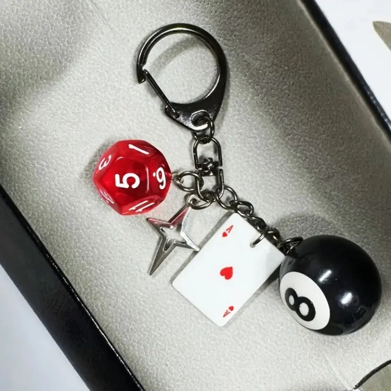 Zinc Alloy trinkets Black Dice Billiards Keychain Y2K Lucky