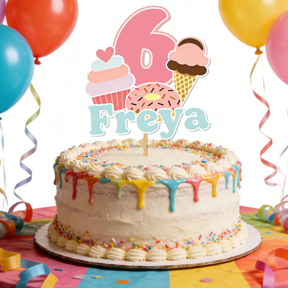 맞춤형 생일 도넛 아이스크림 케이크 토퍼, 아이스크림 생일 축하 파티 케이크 ..