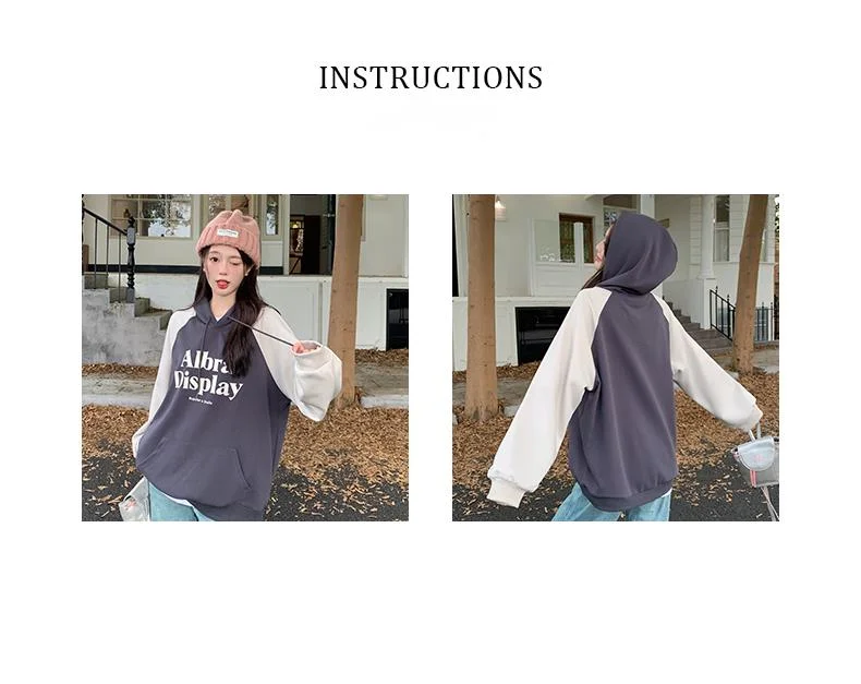 Großer Damen-Kapuzenpullover mit Farbblock-Print und lässigem Fleece-Pullover_voghion.com