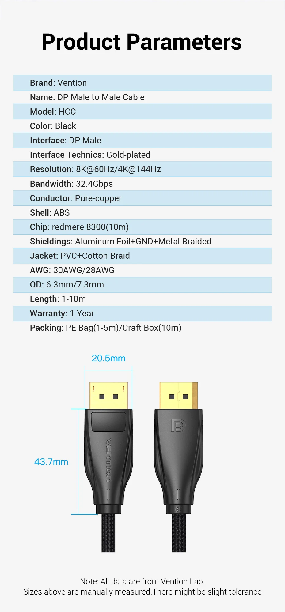 8K DisplayPort 1.4 Cable for TV 4K@144Hz 32.4Gbps DisplayPort to DP for PC Compu
