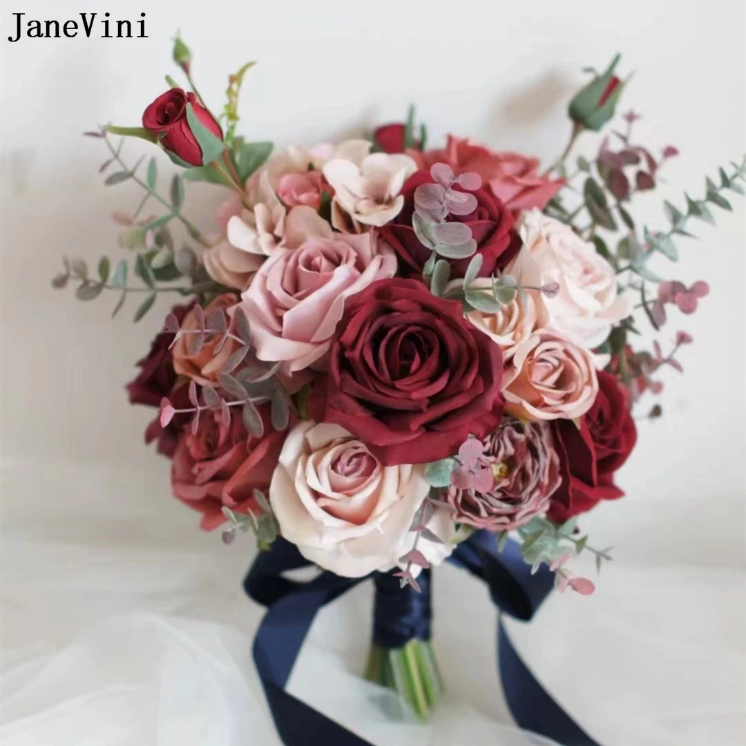 janevini-mazzi-di-nozze-occidentali-vintage-fiori-da-sposa-bordeaux-rose-di-seta-artificiale-eucalipto-spose-all'aperto-bouquet-finto