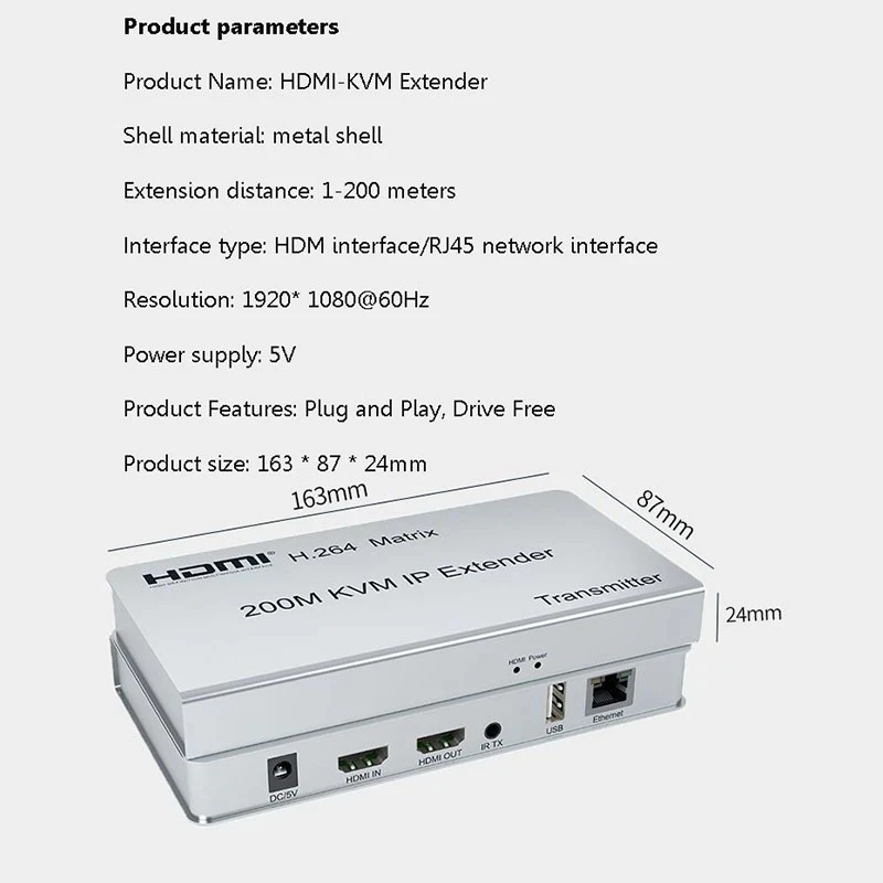 HDMI KVM IP ͽٴ, RJ45 ̴ Cat5e Cat6 ̺ Ʈũ ø ۽ű, ù  USB 콺 Ű, 200m
