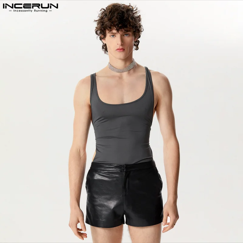 

INCERUN 2024 Sexy Style Men's Loungewear Side Hollowed Out Design Jumpsuits Casual Solid Comfortable Sleeveless Bodysuits S-5XL