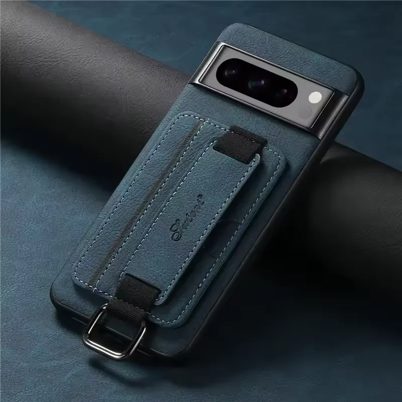 Luxury Business Leather Wallet Case with Wrist Strap and Card Holder