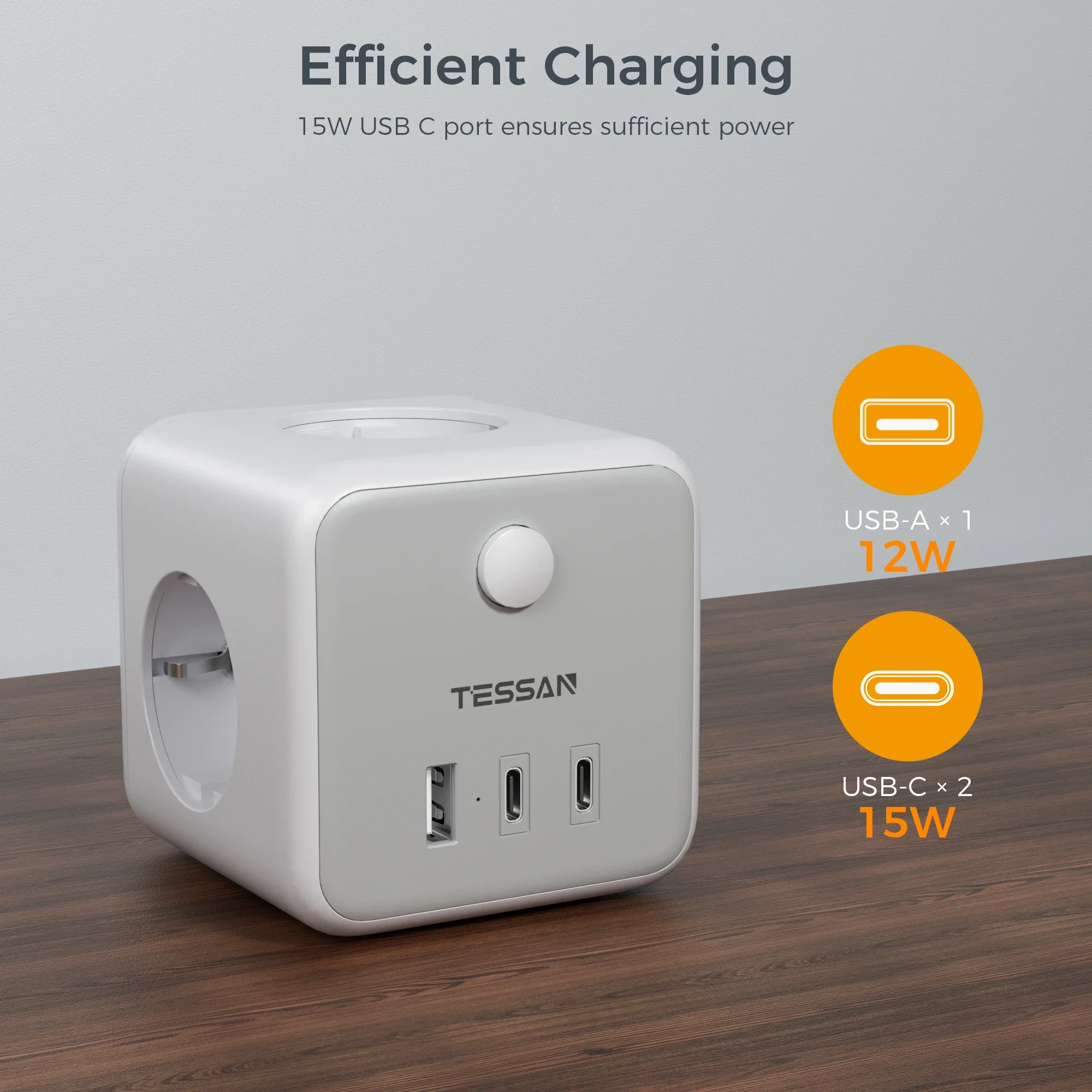 TESSAN Multiple Wall Socket Extender with 3 Outlets 1 USB 2 Type C European Plug Socket Adapter with Switch Overload Protection power strip plug adapter electrical socket wall socket extender