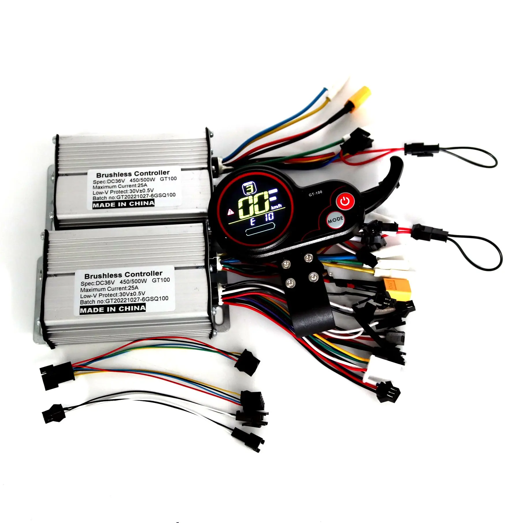 6 개의 Mosfet 36V/48V60V 450/500W 25A BLDC 전기 스쿠터 컨트롤러 전자 자전거 2 개 브러시리스 속도 드라이버 및 1Pcs GT-100 디스플레이