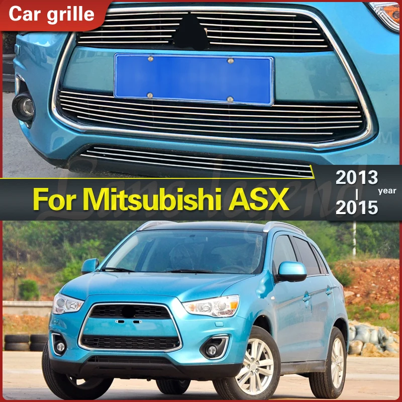 

For Mitsubishi ASX 2013 2014 2015 Front Racing Grills Cover Case Stickers Car Styling Stainless Steel Body Kit Grill Cover