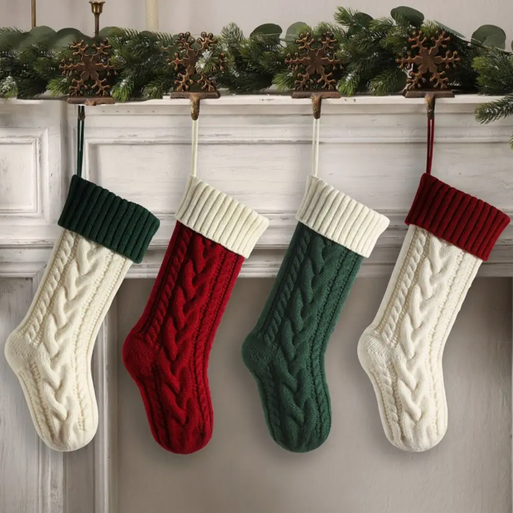 

1PCS Knitting Christmas Stockings Children's Gift Bag Festive Supplies Xmas Gift Bag 18"/46CM Home Decor Stocks Storage Bags