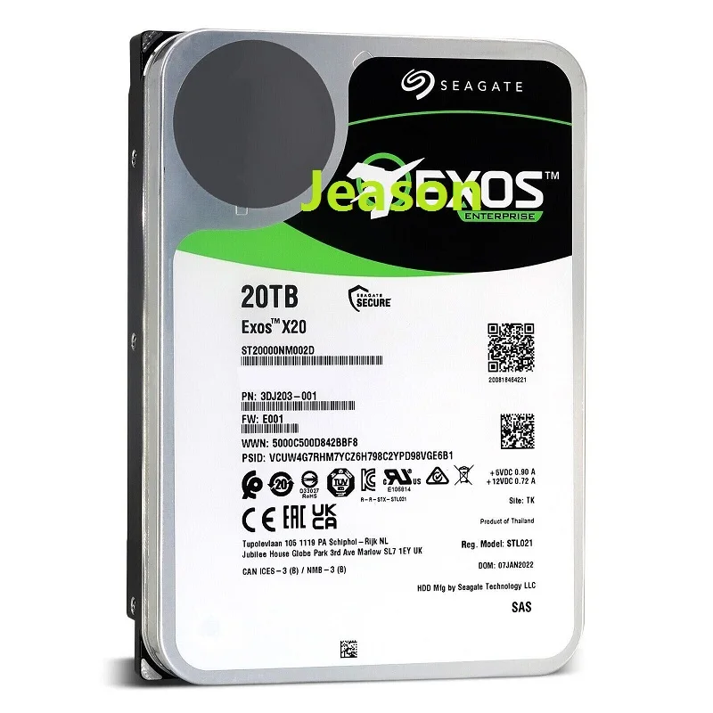 Seagate Exos X20 20TB SAS, 3.5 인치 엔터프라이즈 하드 드라이브, ST20000NM002D, 12 Gb/s, 신제품