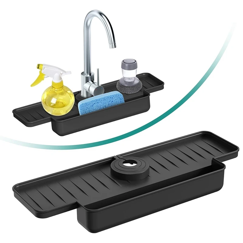 

Silicone Faucet Splash Guard Upgraded Faucet Water Catcher Tray Sink Sponge Holder