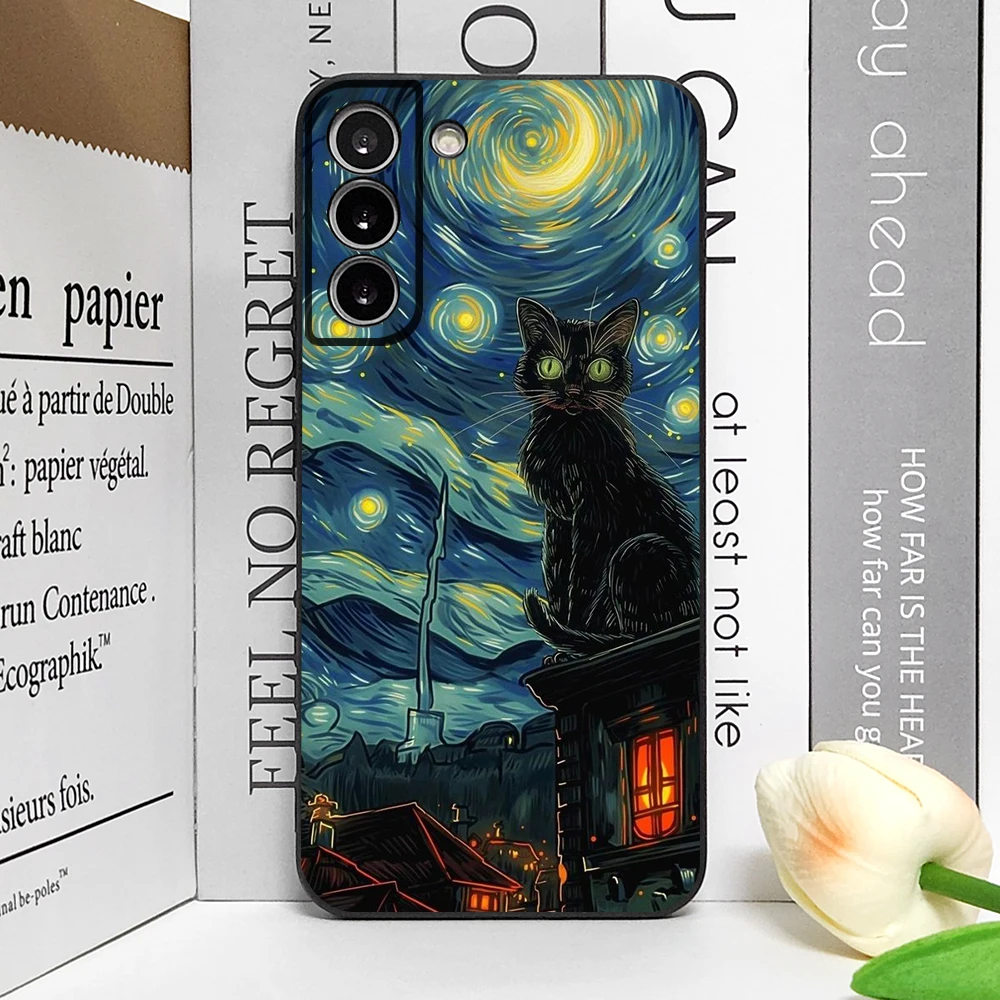 Charming Van Gogh Starry Night Cat Soft Silicon Phone Case Cover