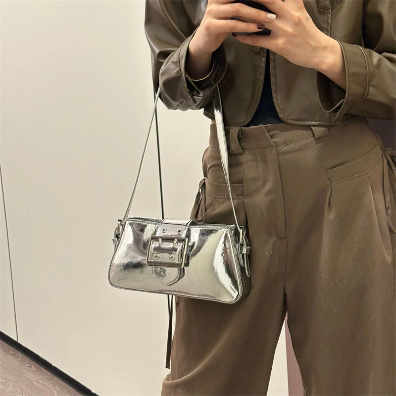 Luxury Designer Handbags for Women Laser Armpit Bag Brand Shoulder Bag Silver Chic Female Top Handle Bags Shopper Tote Bag Purse