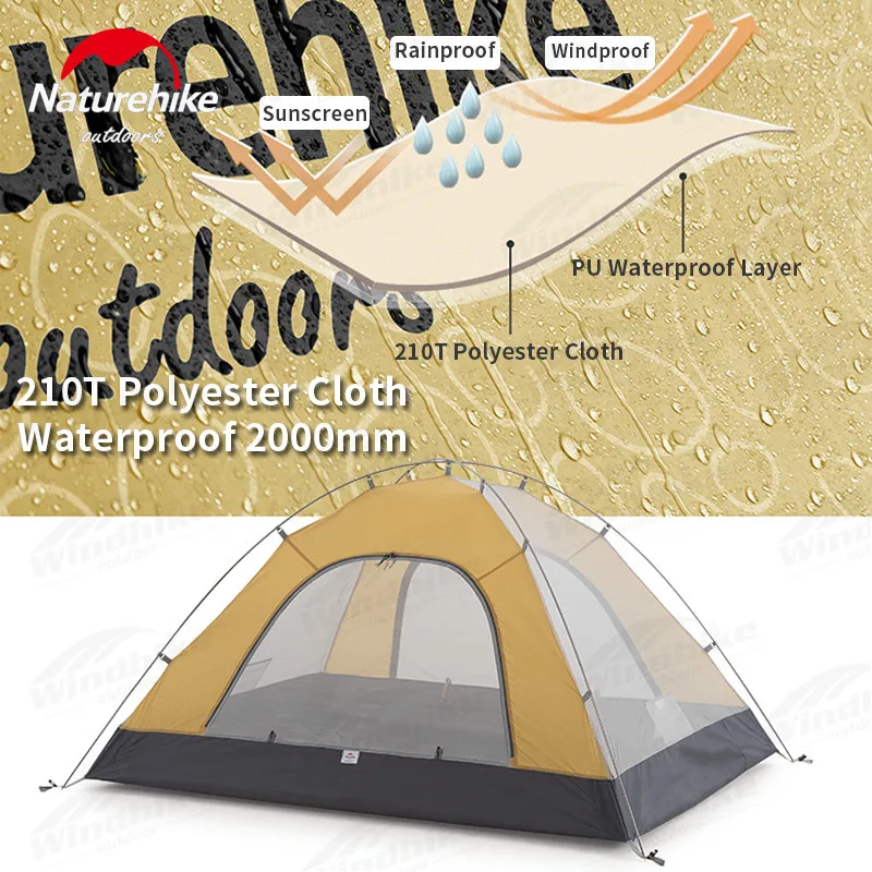 Naturehike outdoor 2-4 Person Camping Tent Ultralight 2.1kg Portable Hiking Travel family tent Waterproof P2000 UPF50+