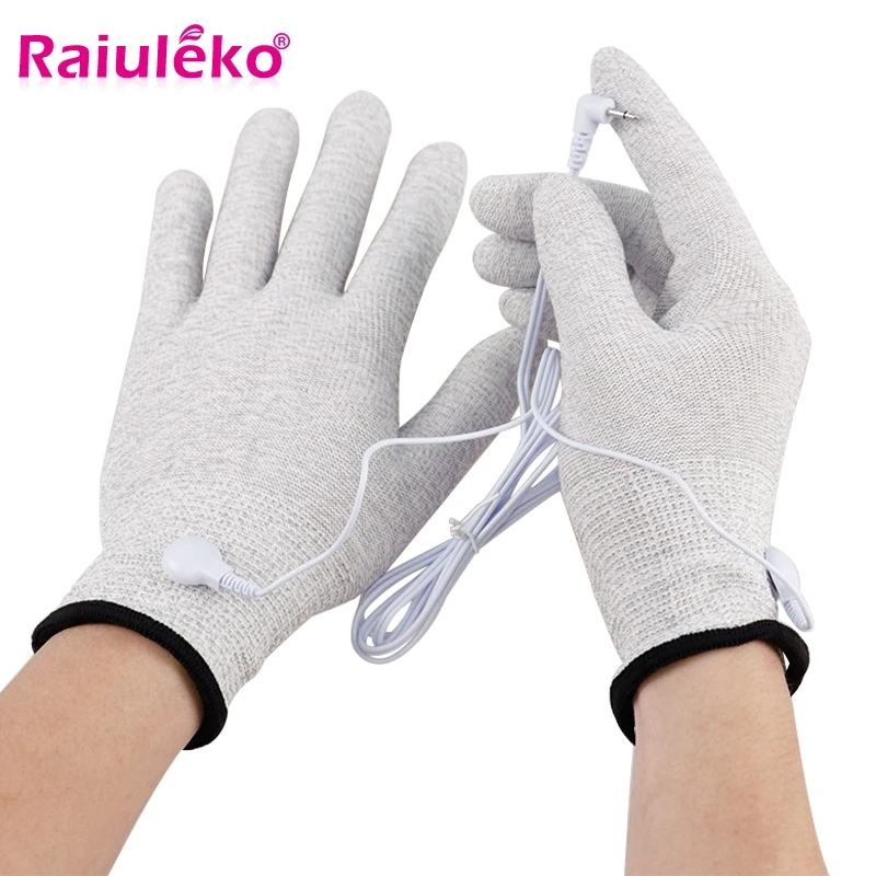 1 Pair Massage Electrode Gloves Conductive Electrode Massage Therapy Gloves Therapy Hand Massager Electrotherapy Lead Wires