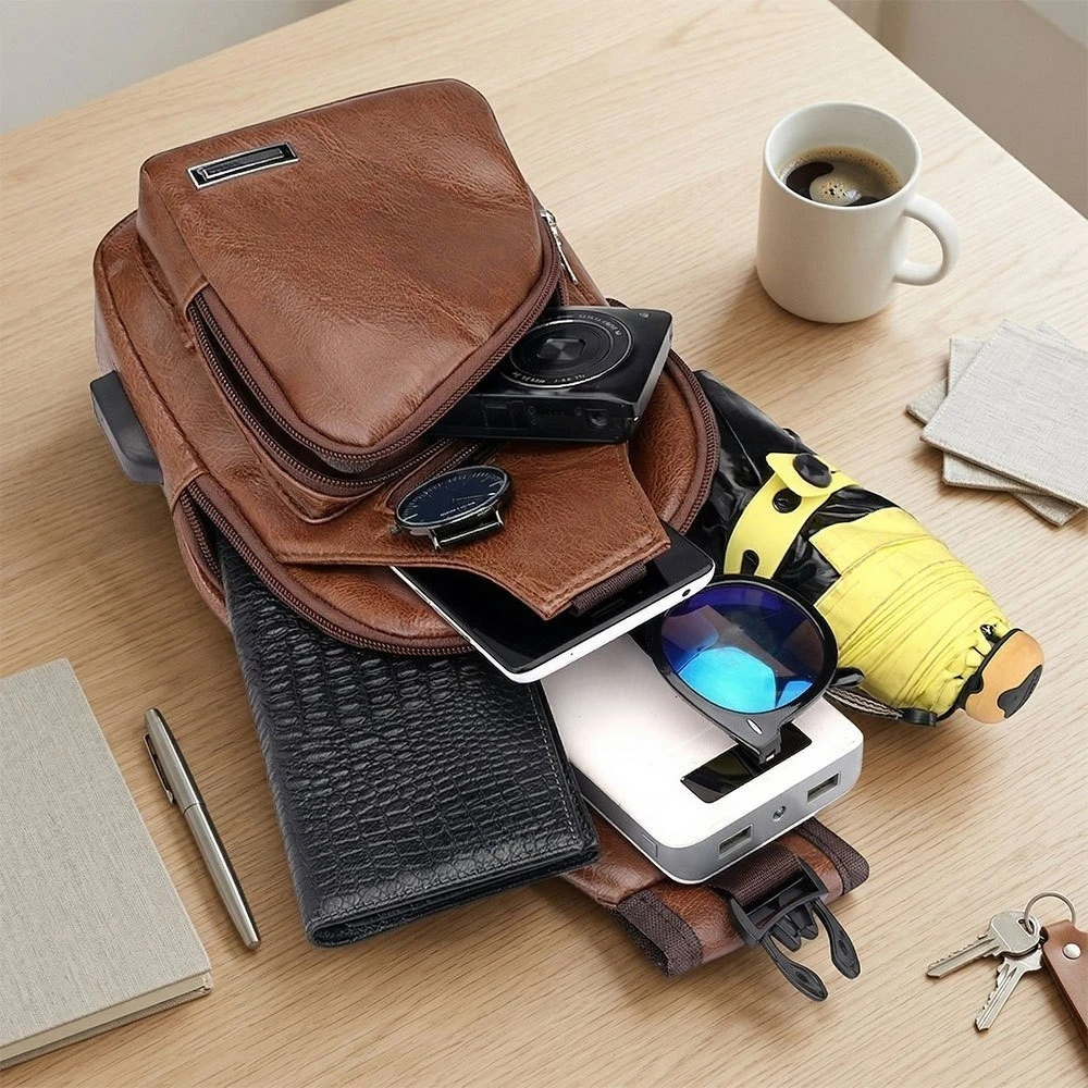 Borsa da petto da uomo con tracolla regolabile e chiusura con cerniera, borsa a tracolla multifunzionale adatta per il pendolarismo quotidiano - immagine 6